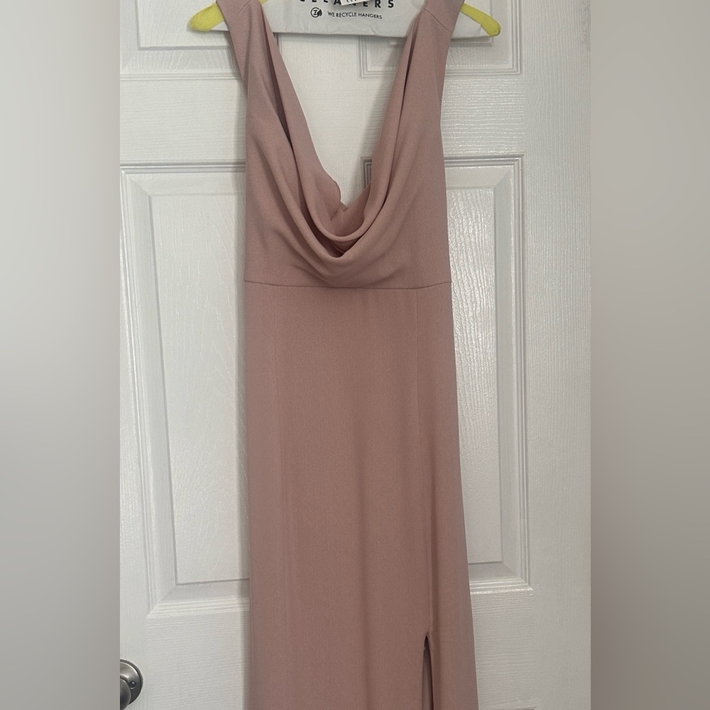 Adrianna Papell Blush Cowl Neck Full Length Slit Formal Dress - Picture 3 of 14